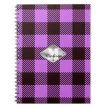 Orchid Black Tartan Metallic Monogram Script Namn