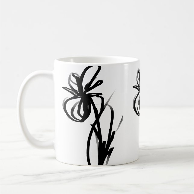 Orchid Blanc: Abstrakt vit och svart Kaffemugg (Vänster)