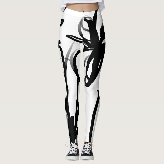 Orchid Blanc: Abstrakt vit och svart Leggings (Framsida)