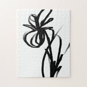 Orchid Blanc: Abstrakt vit och svart Pussel