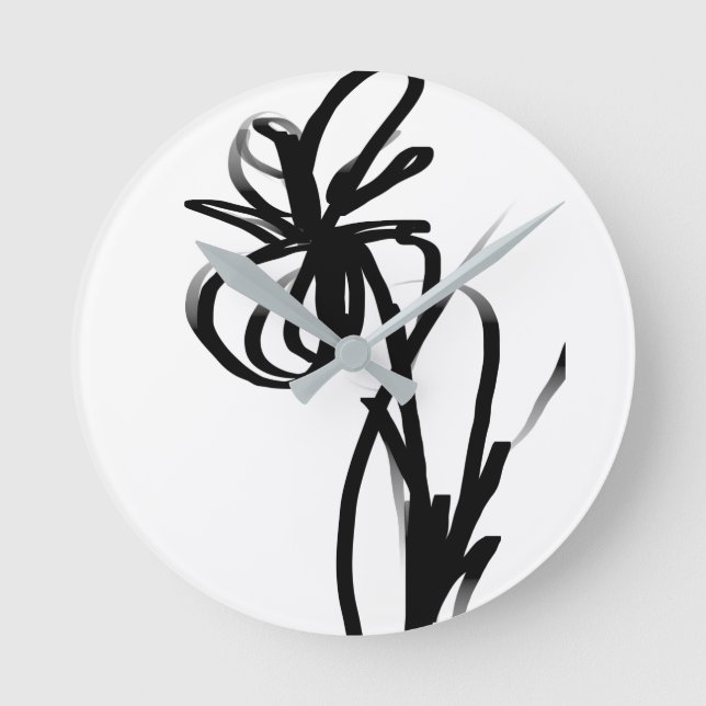 Orchid Blanc: Abstrakt vit och svart Rund Klocka (Framsida)