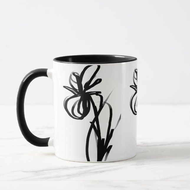 Orchid Blanc: Abstrakt Vit & Svart Mugg (Vänster)