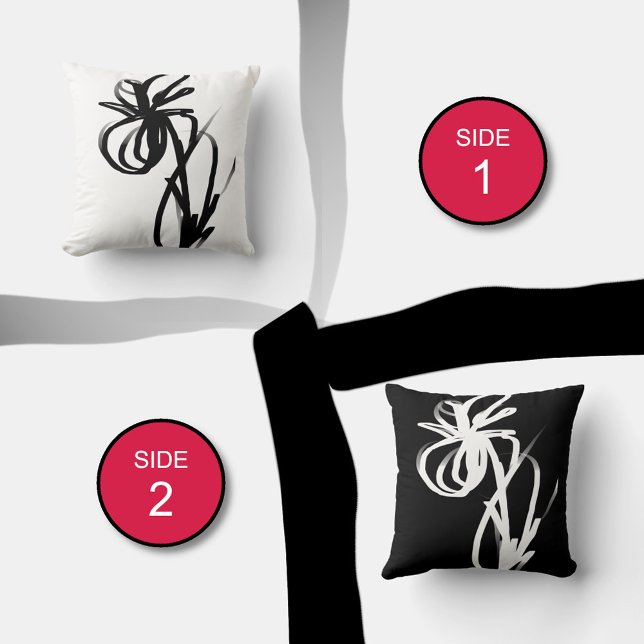 Orchid Blanc & Noir: Abstrakt White & Black Kudde (Skapare uppladdad)