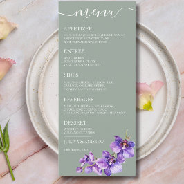Orchid-blomma i saga grönt Bröllop Menu-kort Meny