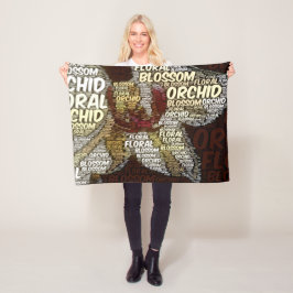 Orchid Blommigt Blommar Ord Cloud Över Burgundy Fleecefilt