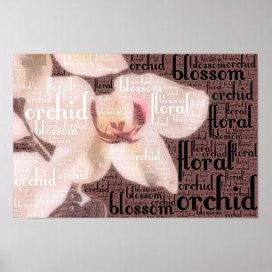 Orchid Blommigt Blommar Ord Cloud Poster