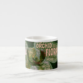 Orchid Blommigt Blommar Över Burgundy Ord Cloud Espressomugg