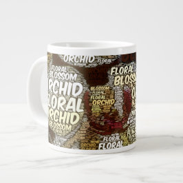 Orchid Blommigt Blommar Över Burgundy Ord Cloud Jumbo Mugg