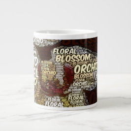 Orchid Blommigt Blommar Över Burgundy Ord Cloud Jumbo Mugg