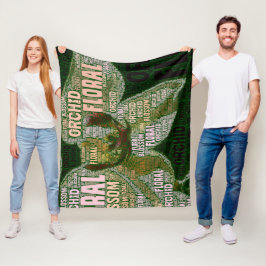 Orchid Blommigt Blommar Över Grönt Ord Cloud Fleecefilt