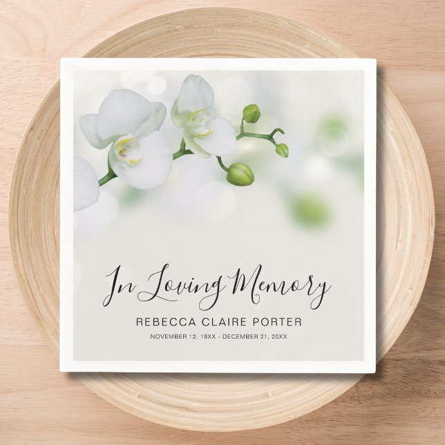 Orchid Blommigt Photo Memorial Funeral Pappersservett (Floral Memorial Napkins)