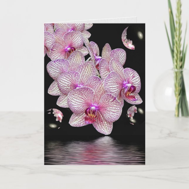 Orchid Blooms med bubblor Kort (Framsida)