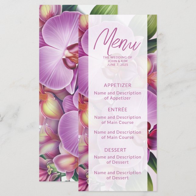 Orchid Bröllop Flat Menu Meny (Fram/baksida)