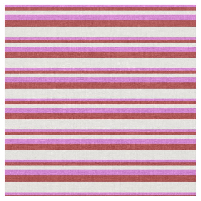 Orchid, Brown och White Linjer/Rand Mönster Tyg (Närbild)