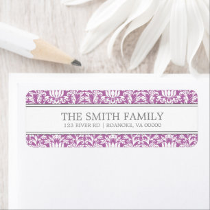 Orchid Damask Pattern Returadress Etikett