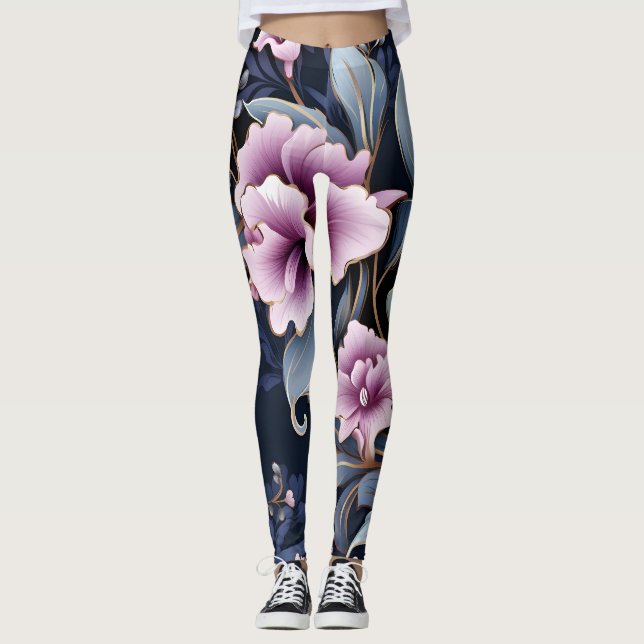 Orchid Elegance: Petals in Harmony Mönster Leggings (Framsida)