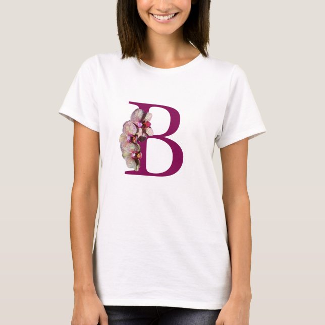 Orchid Elegant Monogram Initial B T Shirt (Framsida)