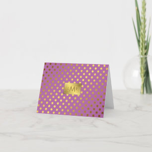 Orchid Faux Gold Foil Polka dots Monogrammed Anteckningskort