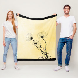 orchid floral line art on yellow fleecefilt