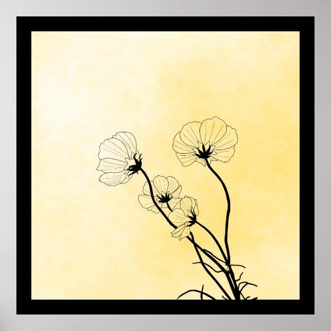 orchid floral line art on yellow poster (Framsidan)