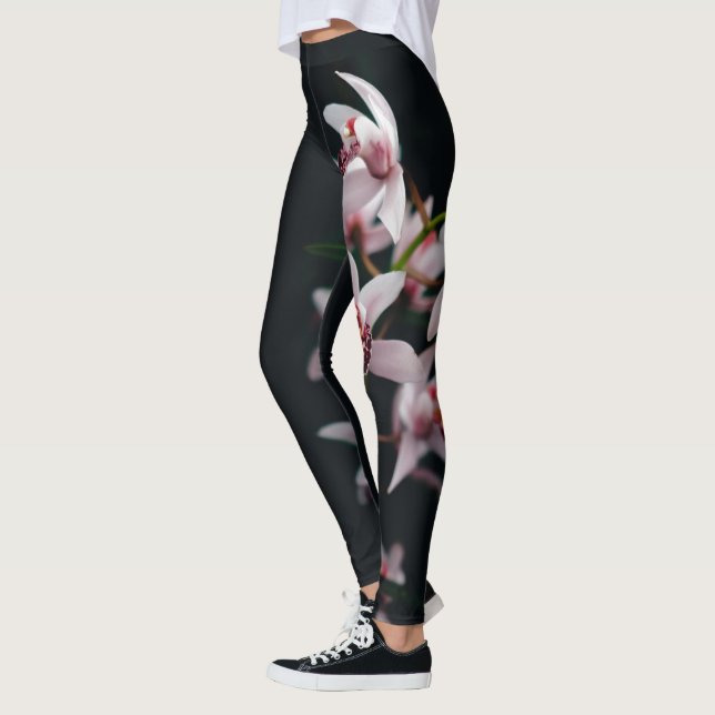 Orchid Flower Black-bakgrund Leggings (Vänster)