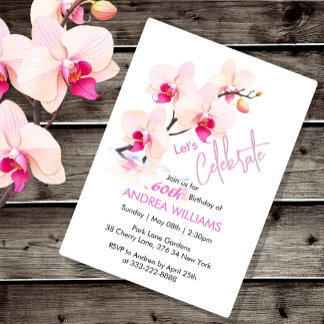 Orchid Flower-Blommar 60:e födelsedagsinbjudan Inbjudningar