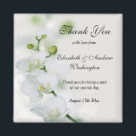 Orchid Flower Blommar Bröllop Magnet<br><div class="desc">Snygg romantik, blommigt Bröllop Tack Magnet med en utskriven bild av vita orchid-blommar på en söt grått/vit baksida. Söt och sofistikerad design för Bröllop. All text är helt och hållet anpassade för att uppfylla dina krav. Om du vill ha hjälp med att anpassa, eller vill ha matchande produkter, kontaktar du...</div>