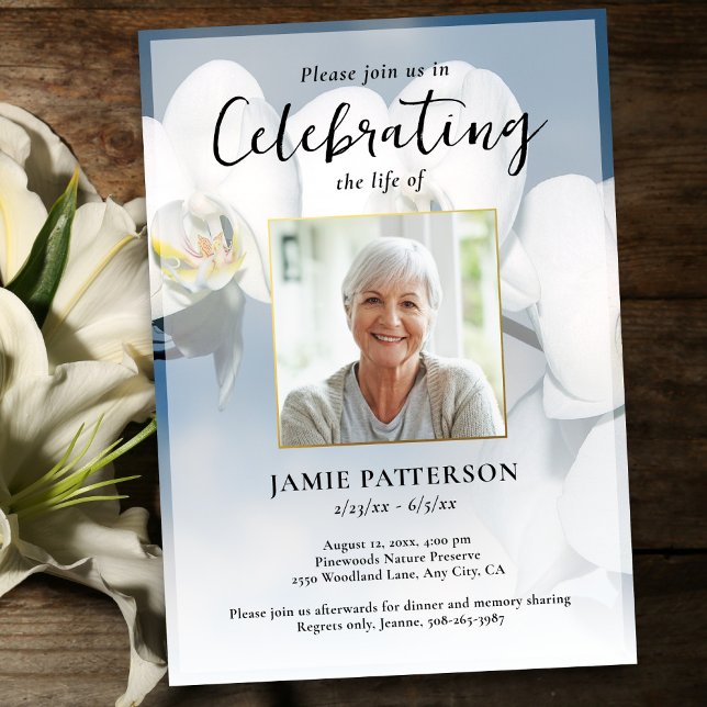 Orchid Flower Celebration of Life Photo, Funeral Inbjudningar (Skapare uppladdad)