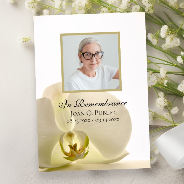 Orchid Flower on White Dödsjubileum Memorial Inbjudningar (Skapare uppladdad)