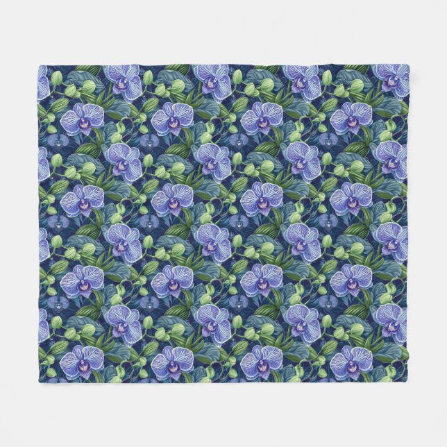 Orchid Flower Patten Lila Fleecefilt (Framsidan (Horisontell))