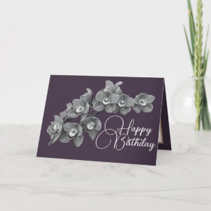 Orchid Flowers Eggplant Färg Background Birthday Kort