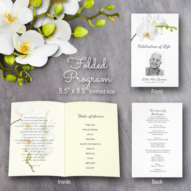 Orchid Funeral Program Firande of Life (Orchid Celebration of Life Program - 8.5" x 11", 80 lb paper, you need to fold in half when received)