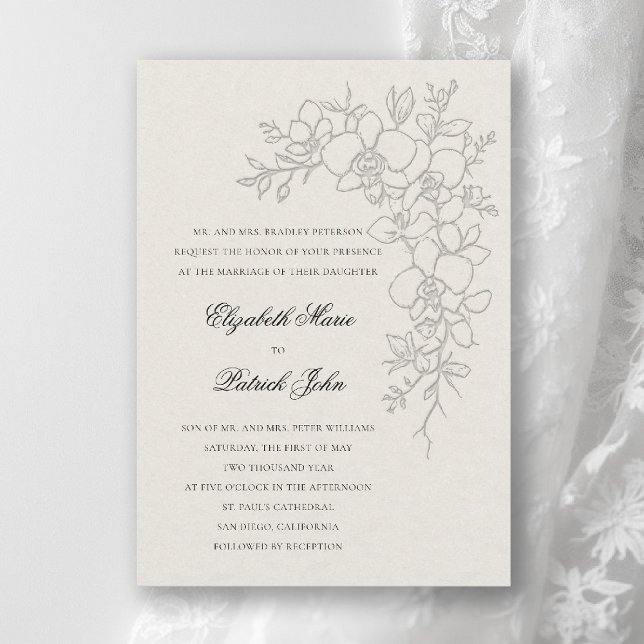 Orchid Gleam Formal Traditional Ecru Wedding Inbjudningar (orchid wedding invitation ecru gleam formal modern classic traditional black tie parents hosting)