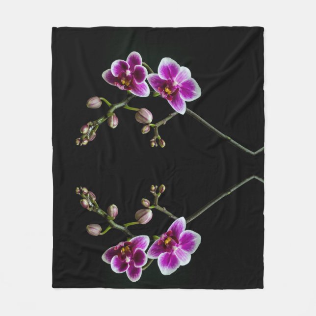 Orchid gren rosa vit färg på svart blek fleecefilt (Framsidan)
