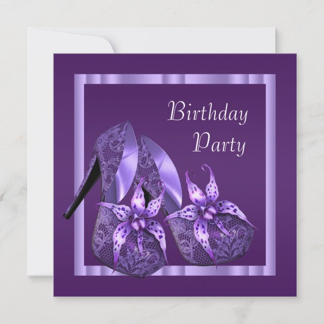 Orchid High Heel Shoes Womans Lila Birthday Inbjudningar (Framsida)
