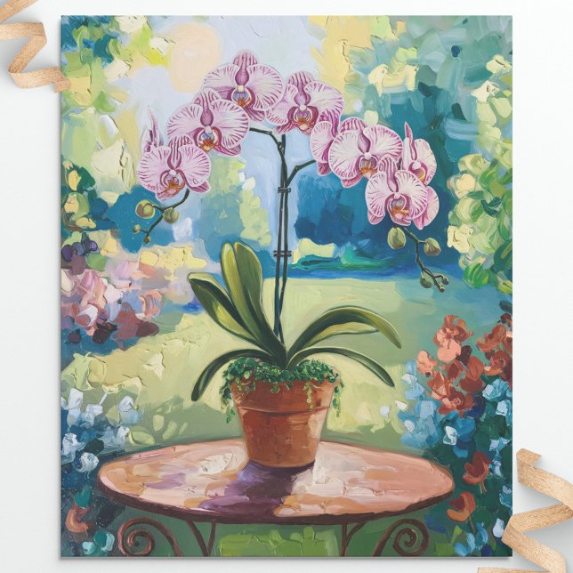 Orchid i en botanisk avsvärtning av prickfärg presentpapper (Skapare uppladdad)