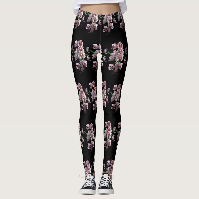 Orchid Insanity på svart Leggings (Framsida)