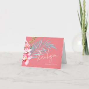 Orchid Isle, Rosa+Blue Tropical Blommigt Tack Kort