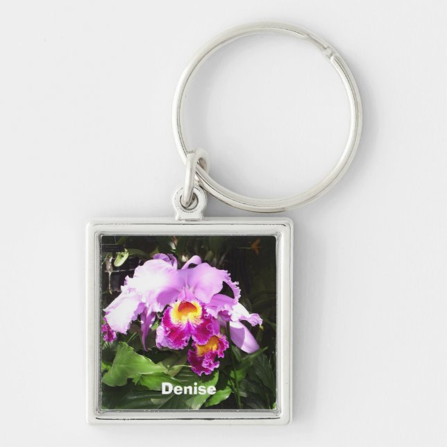 Orchid kända Keychain Fyrkantig Silverfärgad Nyckelring (Framsidan)