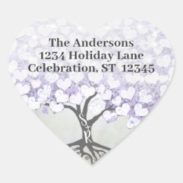 Orchid Lavender Heart Löv Träd Bröllop säl Hjärtformat Klistermärke