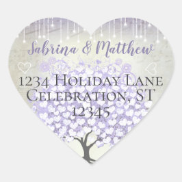 Orchid Lavender Heart Löv Träd Bröllop säl Runt Klistermärke