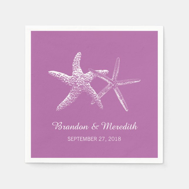 Orchid Lila Starfish Beach Wedding Napkins Pappersservett (Framsidan)