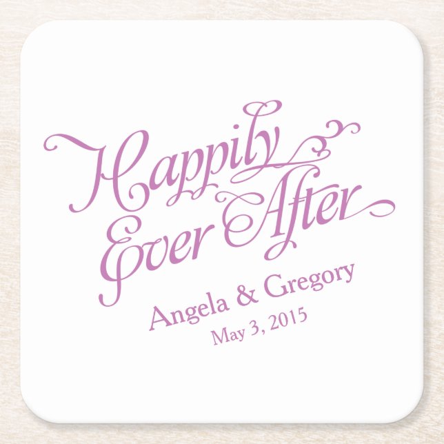Orchid Lila White, lyckligtvis efter Bröllop Underlägg Papper Kvadrat (Framsidan)