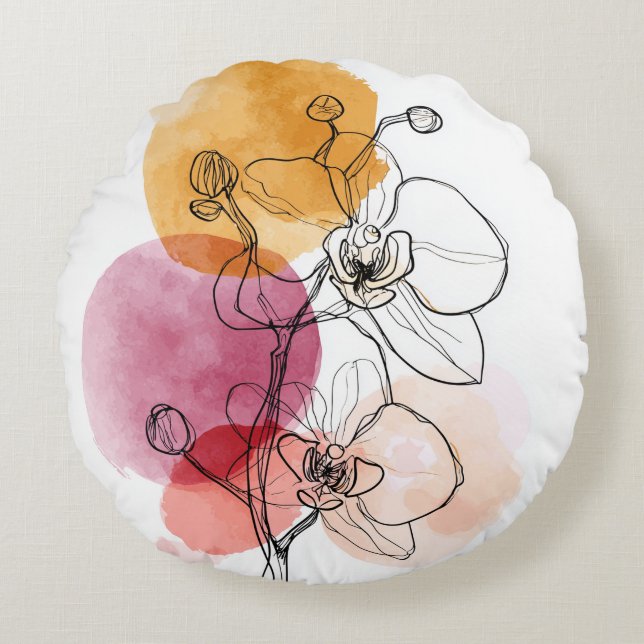 Orchid Line Art Round Dekorativ kudde - Minimalist (Framsidan)
