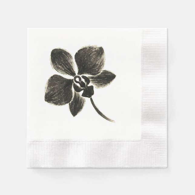 Orchid Line Teckning - Bläck Blommigt Design på Pappersservett (Framsidan)