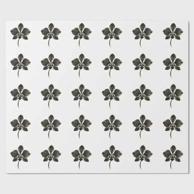 Orchid Line Teckning - Blommigt Wrapping Papper Presentpapper (Platt)