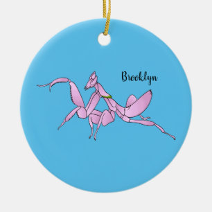 Orchid mantis tecknad illustration julgransprydnad keramik