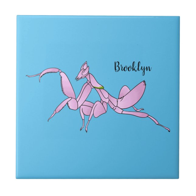 Orchid mantis tecknad illustration kakelplatta (Framsidan)