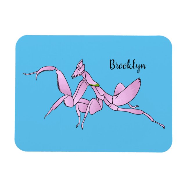 Orchid mantis tecknad illustration magnet (Horisontell)