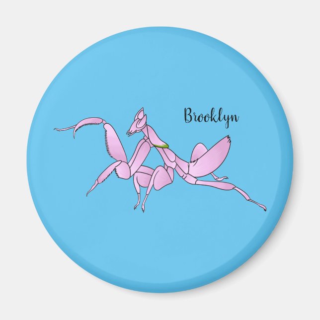 Orchid mantis tecknad illustration magnet (Framsidan)